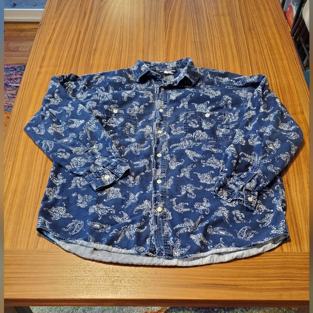Guess Georges Marciano S Small Blue Paisley Button Down Front Long Sleeve